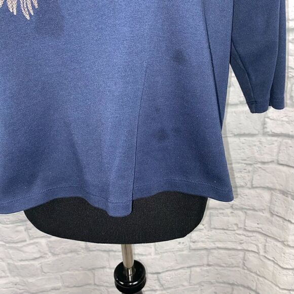Peacock embroidered 3/4 sleeve blouse navy blue sz medium women - Picture 2 of 10